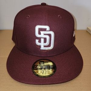 San Diego Padres New Era White Logo 59FIFTY Fitted Hat Maroon Size 7 3/8